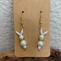 Cute Faux Pearl And Green Rhinestone Bunny Earrings Approx 1” With Additional 1” Hang. Hand Made With Hypoallergenic Earring Hooks. 1184