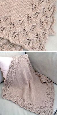 Knitting Pattern for Elora Baby Blanket - Leaf lace cascades down and around the edges of this lovely blanket. Lace pattern is written and charted. Size: After blocking 81cm x 105cm (32 in x 41½ in) approx. Designed by Emily Johannes. Aran weight yarn.