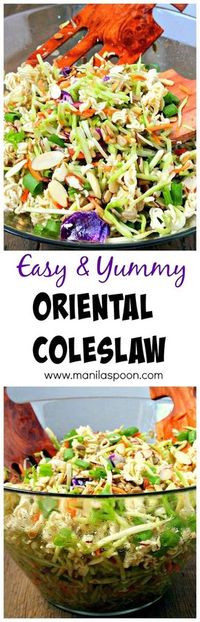 Very easy and tasty salad to make - ramen noodles, almonds and sunflower seeds provide the crunch and the dressing is quite tasty. You can't go wrong with this Oriental / Asian Coleslaw. Perfect for picnics and potlucks, or any gathering!