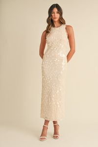 Beautiful, fancy cream sequin dress! Back center slit Lined Back hidden zipper