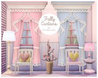 Frilly Curtains (Solid colors)   Phew, they’re finally done! 10 pastel recolors and 11 vibrant ones. On two EA meshes, for a total of 42 f