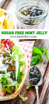 Refined sugar free mint jelly uses apple juice as the natural sweetner. perfect with lamb, in Greek dishes, dips and so much more #mintjelly #sugarfreemintjelly #gosugarfree #homemadepreserves #larderlove