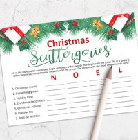 This printable Christmas Scattergories NOEL game will make a fun addition to your next Christmas Party or event! ↓↓ See below for important details! ↓↓ INSTANT DOWNLOAD • • Please note this is an INSTANT DIGITAL DOWNLOAD and no physical items will be shipped. • • INCLUDED IN THIS LISTING: ★