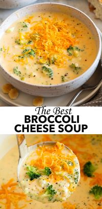 Broccoli Cheese Soup - It's perfectly cheesy, rich, creamy and hearty, and it has plenty of fresh broccoli! An easy recipe and always sure to satisfy! #broccolicheese] #soup #recipe #fall #broccoli #cheddar