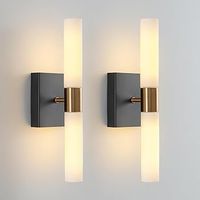 KUZZULL Wall Sconces Set of Two Black and Brass Gold Wall Lights with White Frosted Glass Shade Modern Wall Lamp for Bathroom Living Room Indoor Vanity Up and Down Sconces Wall Lighting for Hallway