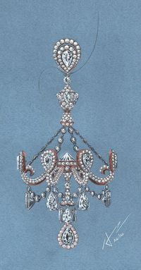 A drawing for an extreme chandelier earring, by Azilaz.