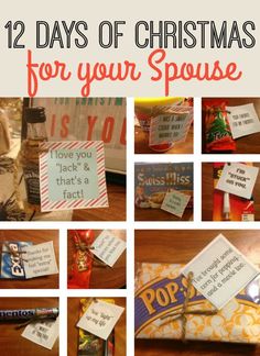 twelve days of christmas for your spouse with pictures of different items on the table