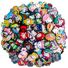 PRICES MAY VARY. The cartoon charms pack include 40pcs different charms, make your shoes more and better collocations. These shoe decoration charms are made of soft PVC rubber which is lightweight yet durable and eco-friendly. Each button diameter is 0.47". The cute cartoon accessories are used for shoes with holes, such as garden clogs, water shoes, slip on sneaker. Also apply to wristband, bracelet with holes. Shoe charms with different cute designs. Also great for halloween decoration, birthd Croc Charms Hello Kitty, Sanrio Croc Charms, White Crocs With Hello Kitty Charms, Crocs Hello Kitty Charm, Kawaii Croc Charms, Cartoon Accessories, Garden Clogs, Shoe Decoration, Cat Shoes