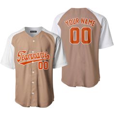 Custom Light Brown White Raglan Orange Baseball Jerseys For Men & Women 3d Sweater, Gift Design