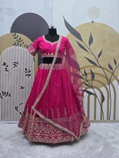 Rani pink Colour Embroidered Attractive Party Wear Silk Lehenga choli has a Regular-fit and is Made From High-Grade Fabrics And Yarn.  Lehenga Fabric :- Malay Satin Silk    Dupatta Fabric :- Heavy Butterfly Net Sequence 5mm With Fancy Border Work (dupatta size 2.40 meter)  Blouse Fabric :- Malay Satin Silk, Sequence 5mm Work  Lehenga Inner :- Micro Silk  Colour :-Rani pink  Blouse Work:- Sequence 5mm Work, Multi Needle Work, Coding Work, Embroidery Work, Zari Work  Lehenga Work :- Sequence 5mm W Pink Art Silk Choli With Zari Work, Pink Dori Work Sets For Eid, Pink Dola Silk Choli With Zari Work, Pink Semi-stitched Art Silk Dress, Pink Traditional Wear With Unstitched Blouse For Reception, Pink Art Silk Choli With Dori Work, Pink Art Silk Traditional Wear For Reception, Pink Art Silk Anarkali Set With Dori Work, Pink Dola Silk Sets With Zari Work