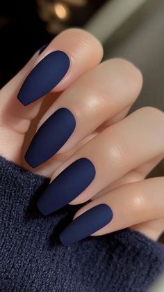 Navy Coffin Acrylic Nails, Matt Navy Blue Nails, Navy Blue Matte Nails Design, Matte Navy Blue Nails Design, Navy Dress Nails, Blue Matte Nails Design, Matte Navy Nails, Nail Designs Navy Blue, Dark Matte Nails