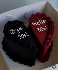 two heart shaped cakes in a box with the words sale 205 and 350 written on them