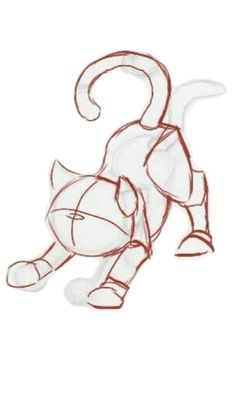 a drawing of a cat with its tail extended