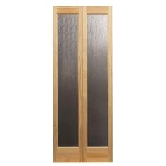 an oak and glass door with frosted glass panels on the front panel, side by side