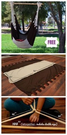 the instructions for how to make a hammock bed with straps and pillows in one place