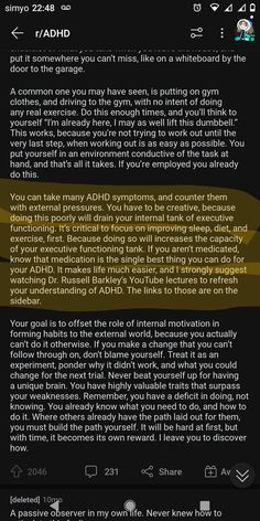 Part of a reddit-post by u/safetyvestsnow with highlighted text about forming habits with ADHD Forming Habits, Habit Forming, Mental And Emotional Health, Life Advice, Psych, Emotional Health, Life Skills, Counseling, Self Improvement