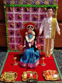 Plate Decoration, Indian Dolls, Wedding Doll, Flower Decorations Diy, Wedding Plates, Clay Miniatures, Indian Wedding Decorations, Wedding Crafts