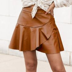 Heyson Vegan Leather High Waisted Mini Skirt Size M Cognac Brown A-Line Ruffle Made From Faux Leather This Skirt Is Not Only Stylish And Trendy It Is Animal And Environmental Friendly. Condition: New With Tag Measurements Can Be Found In Photos Sku 4024 Weight 8.5oz #Fall #Minimalist #Casual #Faux Leather #Sleek #Party #Work #Home #Travel #Vacation #Western #Country Pair With Boots, Sneakers, Sandals, Blazers, Graphic Tees, And Sweaters *Clothing Is Stored In Smoke And Pet Free Environment *Offe Cognac Faux Leather Skirt, Pu Skirt, Pu Leather Skirt, Look Casual Chic, Ruffle Mini Skirt, Boots Sneakers, Workwear Fashion, Environmental Friendly, Body Dress