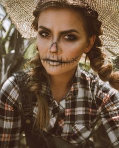 Halloween Makeup Scarecrow, Scary Scarecrow Costume, Halloween Makeup Diy Easy, Diy Scarecrow Costume