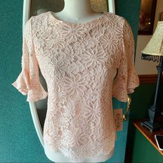 Nwt Nanette Lepore Blush Pink Lace Overlay Blouse. No Rips, Stains, Or Tears. Smoke-Free Home. Chest Width: 18.5” Feminine Lace Top For Brunch, Elegant Pink Lace Blouse, Elegant Pink Lace Top Blouse, Feminine Lace Top Blouse, Feminine Delicate Lace Top For Spring, Feminine Spring Lace Top For Wedding, Feminine Lace Top For Spring Wedding, Summer Feminine Blouse With Delicate Lace, Feminine Summer Blouse With Delicate Lace