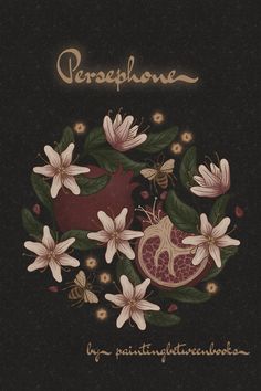 Persephone's symbols. Pomegranate, bees, honey, asphodel. Digital art. Design for sale Goddess Persephone Aesthetic, Hades And Persephone Tattoo Simple, Symbols Of Persephone, Persephone Symbolism, Persephone Devotee, Pomegranate Tattoo Hades And Persephone, Persephone Tattoo Symbols, Persephone Aesthetic Wallpaper, Persephone Pfp