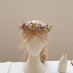 Spring Colored Dried Flower Wedding Crown, Bohemian Wedding Bride Crown, Daisyrabbit Tail Flower Girl Crown, Fairy Crown, Children's Crown - Etsy Flower Wedding Crown, Wildflower Crown, Fairy Flower Crown, Crown Fairy, Dried Flower Wedding, Crown Aesthetic, Flower Crown Hairstyle, Fairy Crown, Bride Crown