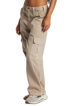 March to a utilitarian beat in these cargo pants cut from crisp cotton with a on-trend wide legs and plenty of pockets for all your daily essentials. 28" inseam; 18" leg opening; 12" front rise; 14" back rise (size 29) Zip fly with button closure Front slant pockets; back flap-patch pockets; cargo flap-patch pockets 100% cotton Hand wash, line dry Imported Wide Leg Cargo Pants, Fabric Gift Bags, Wide Legs, Daily Essentials, Nordstrom Store, Fabric Gifts, Free Fabric, Billabong, Cargo Pants