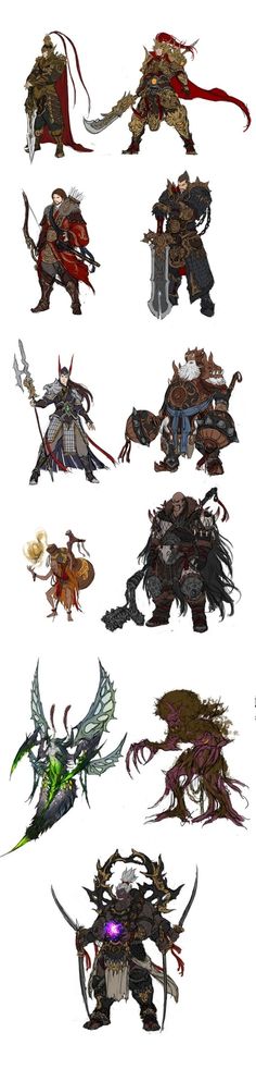 an image of different types of monsters in various poses and sizes, all with long horns