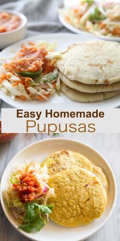 two plates with different types of food and the words easy homemade pupujass