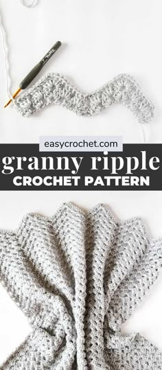 crochet ripple afghan pattern with text overlay reading granny ripple crochet