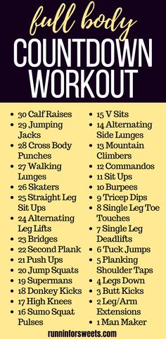 the fall body count down workout list is shown in black and yellow with text overlay