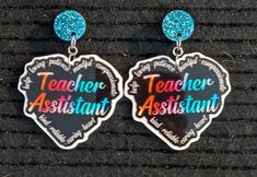 Teacher Earrings! Teacher Assistant **Cabochon color may vary from photo. It will match/coordinate the design** Casual Personalized Earrings As A Gift, Personalized Multicolor Drop Earrings, Teacher Earrings, Heart Care, Assistant Manager, Love Teacher, Teacher Assistant, Jewelry Earrings Dangle, Etsy Earrings