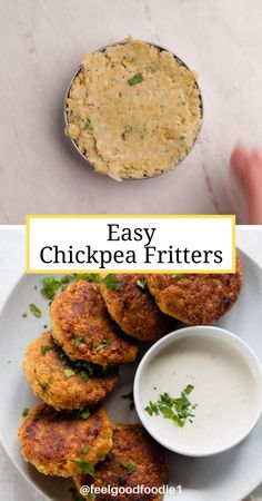 chickpea fritters on a plate with ranch dressing