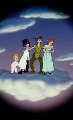 an animated family standing on top of a cloud