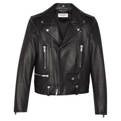 Saint Laurent Mens Classic Black Leather Motorcycle Biker Jacket Size 50 A staple in any man’s wardrobe, Saint Laurent's leather jacket puts a luxurious twist on the classic. Italian made, it takes design cues from biker styles with its lambskin leather construction that's sure to add a distinctive edge to any look. Featuring asymmetrical zip closure, two interior pockets, and a waistband with belt loops. Lined with Cupro cotton, it pairs well with a tee and your favorite skinny jeans for a rock Ring Bearer Leather Jacket, Luxury Fitted Masculine Leather Jacket, Ysl Jacket Women, Ysl Jackets, Black Motorcycle Jacket, Lambskin Leather Jacket, Black Motorcycle, Leather Motorcycle Jacket, Fashion Mode