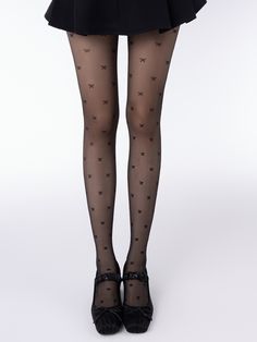 Get ready to embrace the ultimate kawaii fashion with our bowknots tights. These semi-sheer tights feature a delicate bowknot design, adding a touch of whimsy to your spring and summer wardrobe. Perfect for pairing with your favorite skirts and dresses, these tights are a must-have for anyone looking to add a hint of playfulness to their outfit.   Please note that this product includes one pair of tights only. Black Tights Pattern, Fitted Legwear With Bow For Party, Thigh High Party Hosiery With Bow, Fitted Party Hosiery With Bow, Thigh High Bow Legwear For Party, Stretch Thigh High Legwear With Bow, Thigh-high Bow Legwear For Party, Thigh High Stretch Legwear With Bow, Stretch Bow Thigh High Tights