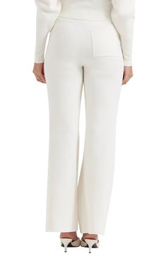 HOUSE OF CB Vanna Cotton Blend Flare Pants | Nordstrom Chic Full Length Bottoms With Patch Pockets, Chic Full-length Pants With Patch Pockets, Modern White Wide Leg Pants With Pockets, White Flare Wide Leg Pants For Work, Chic White Pants With Patch Pockets, White Bottoms With Patch Pockets For Fall, Modern Loungewear Pants With Pockets, White Flared Wide Leg Cotton Pants, White Flare Wide Leg Cotton Pants