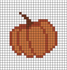 A pixel art template of a Pumpkin (not carved) flat with no shading. Tiny Pumpkin Cross Stitch, Pumpkin Bead Pattern, Pixel Drawing Halloween, Jack O Lantern Pixel Art, Pixel Art Thanksgiving, Pumpkin Grid Pattern, Pumpkin Tapestry Crochet, Fall Crochet Grid, Pixel Art Grid Halloween