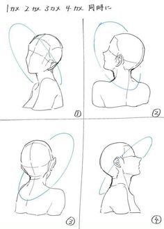 how to draw the head and shoulders of a woman in four different positions, with instructions for