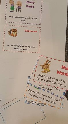 two children's worksheets with words and pictures on them sitting next to each other