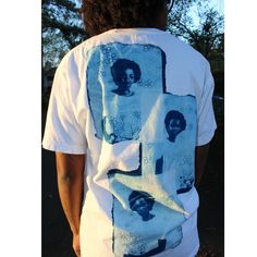 "Handmade cyanotype screen printed white t-shirt. This shirt features the paintings from the love me, love me not series by Parker Duncan on the back with the words \"The Great Work\" screen printed on the front." Screenprint T Shirt, Cyanotype On Jeans, Cyanotype Printing On Clothes, Cyanotype Shirt, Cyanotype Tshirt, Cyanotype Clothing, Cyanotype Tank Top, Large Cyanotype, Band Photos