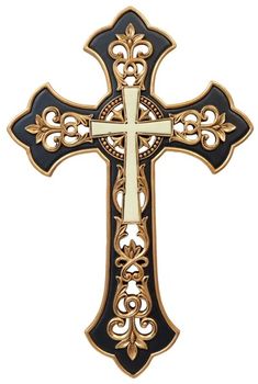 a black and gold cross on a white background