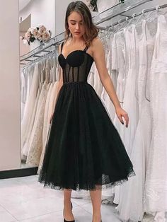 Black Tea Length Sweetheart Neck Prom Dresses, Black Tea Length Formal Homecoming Dresses Tulle Short Dress, Tea Length Prom Dress, Dresses Hoco, Prom Dress Black, Graduation Party Dresses, Gaun Fashion, 파티 드레스, Dresses Tight, Black Prom Dress