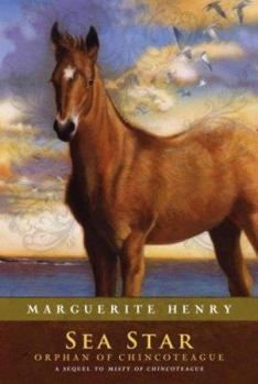 a painting of a brown horse standing in front of the ocean