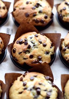 muffins with chocolate chips in paper wrappers