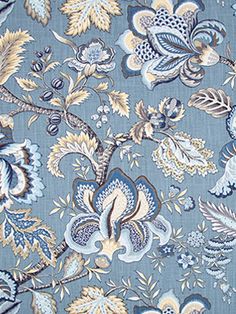 a blue and white floral print fabric