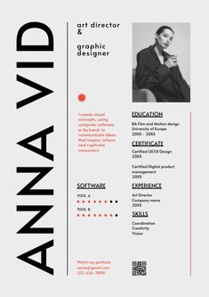 Interesting Resume Design, Resume Template Graphic Design, Unique Cv Design, Art Director Resume Design, Creative Resumes For Designers, Graphic Design Resume Examples, Fun Resume Design, Artist Cv Design