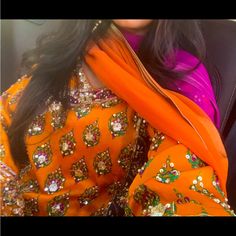 Beautiful Desi Dress Perfect For Mehndi/Mayoon. Adorned With Gotta Handwork On Pure Shamoz Silk Comes With Two Toned Duppatta And Embellished Pants.. Embellished Pants, Desi Dress, Shalwar Kameez, Desi, Two Tone, Wedding Dresses, Pure Products, Silk, Womens Dresses