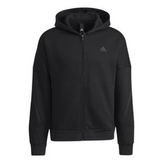 adidas Athleisure Casual Sports Breathable hooded Zipper Jacket Black GT6355 (Men's) Functional Workout Hooded Jacket With Adjustable Hood, Athleisure Hooded Jacket With Ribbed Cuffs, Winter Athleisure Hooded Jacket, Functional Hooded Jacket With Adjustable Hood For Workout, Urban Style Sports Activewear Hoodie, Winter Sports Hoodie In Athleisure Style, Urban Hooded Activewear For Sports, Winter Sports Athleisure Hoodie, Urban Hooded Activewear For Workout