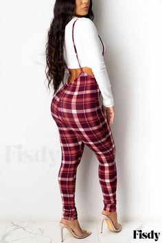 Fisdy - Pantalones de peto de cintura alta con estampado de cuadros escoceses amarillos: Una declaración de moda elegante y con estilo Yellow Plaid, Plaid Print, Stylish Fashion, Red Plaid, Fashion Statement, Casual Wear, High Waist, Trousers, Plaid